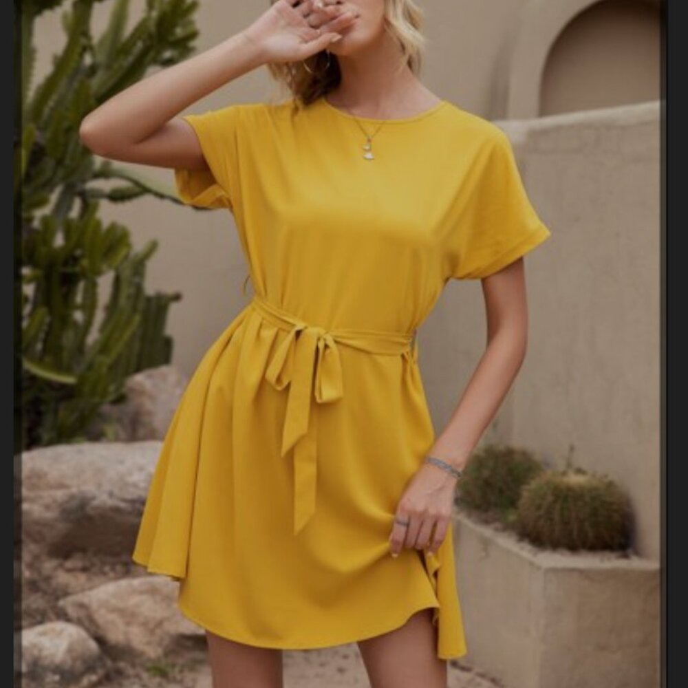 SHEIN <3 Mustard Yellow Belted Dress <3 XL